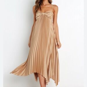 Petal + Pup Vikki Dress Gold NWT Pleated Maxi formal